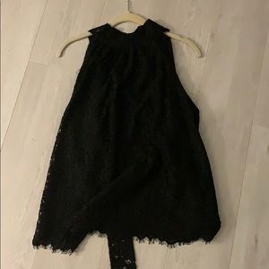 Black Lace Tie-Neck Halter Top